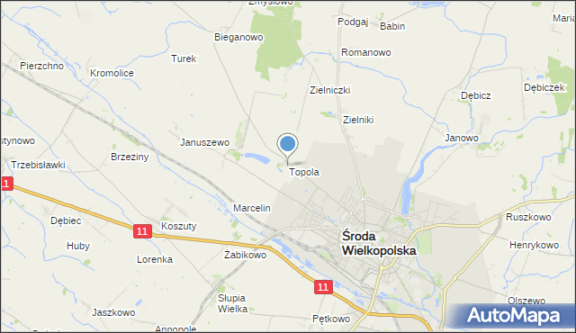 mapa Topola, Topola gmina Środa Wielkopolska na mapie Targeo